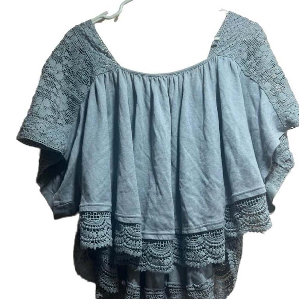 Free People Prairie Days Blue Embroidered Top Blouse - Picture 4 of 6